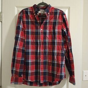 Old Navy Red and Navy Plaid Button Down Shirt